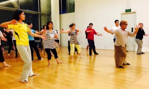 Chorus practice with dance movements